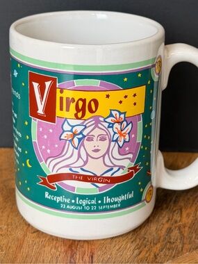 Virgo Zodiac Mug - Teal, Purple & Yellow Graphic vintage coffee tea